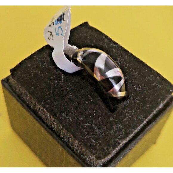 925 Italian Sterling Silver Women's Ring with Black Enamel size 5 - Picture 1 of 10